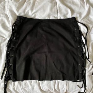Black Velvet Suede Skirt With Fringe